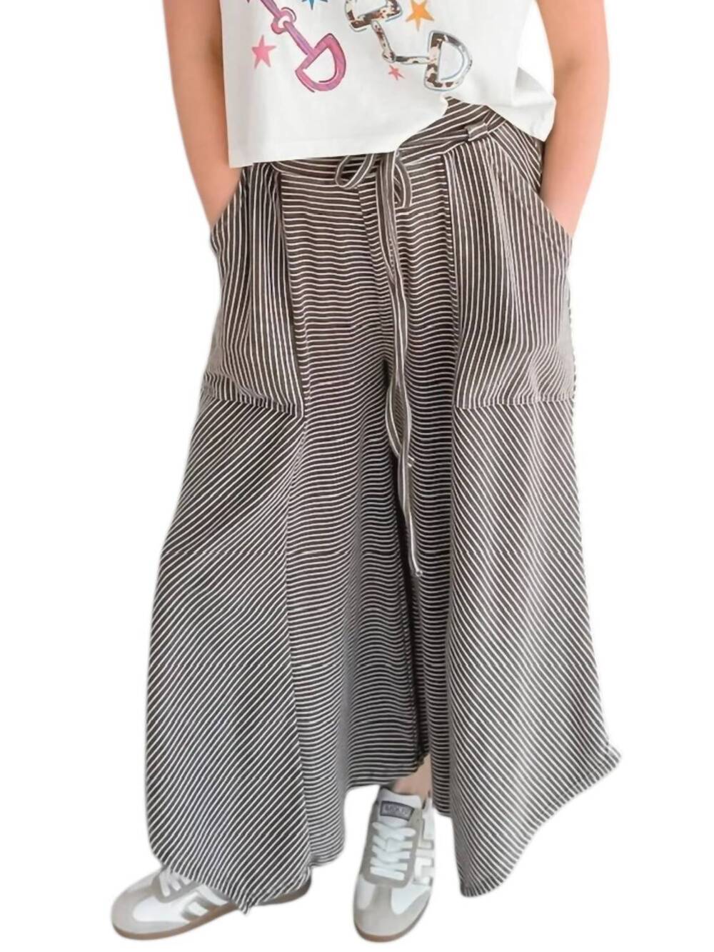 NEW EASEL pinstripe mineral washed wide-leg pants in coffee